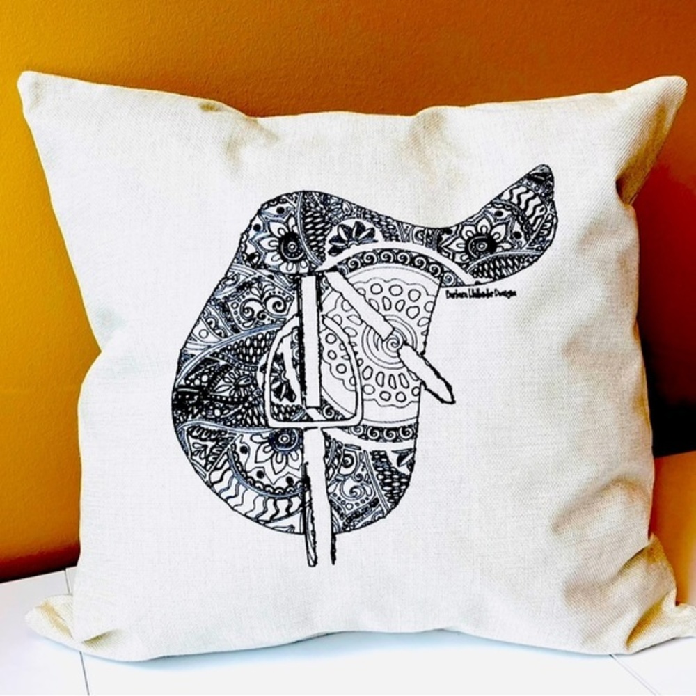 NEW!!Equestrian throw pillow with mandala print.  16 x 16 cover only beige